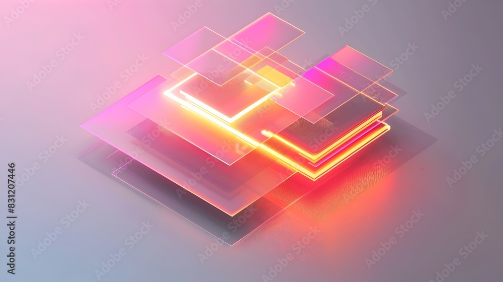 Poster glowing geometric abstract digital artwork with vibrant gradient shapes and patterns