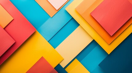 Abstract Geometric Background with Overlapping Colorful Shapes and Diagonal Lines, Creating a Dynamic and Modern Design