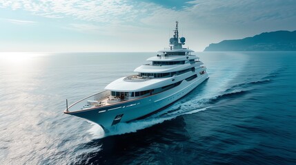 A Glamorous Yacht Glimmers in Afternoon Sunlight