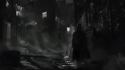 Mysterious Silhouette in Gloomy Alleyway at Moody Night