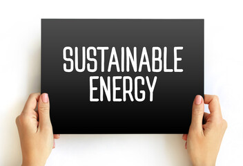 Sustainable energy text on card, concept background