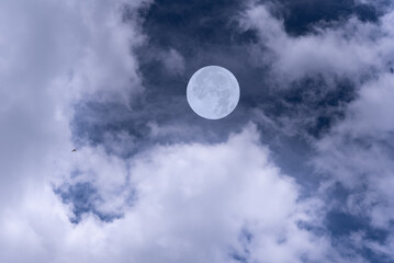 Full moon on the sky with clouds.