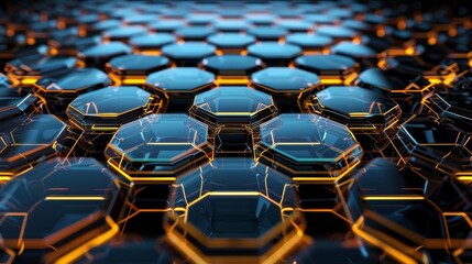 Naklejka premium Abstract 3D Hexagon Pattern with Glowing Orange Lines - Modern Futuristic Technology Background