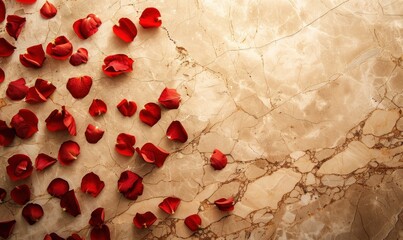 Elegant Red Rose Petals on Marble Floor. Ai Generativ 