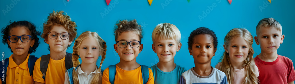 Poster enthusiastic kids in after school program: high resolution photo realistic image with glossy backdro