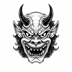 A black and white demon mask, ominous and haunting
