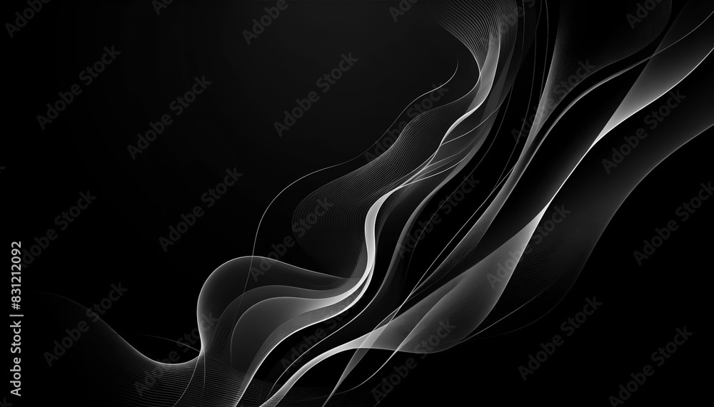 Poster black abstract background for presentations 3 of thin lines in the form of waves placed diagonally