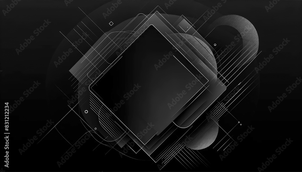 Poster black abstract background for presentations 7 of thin lines and shapes around a rhombus