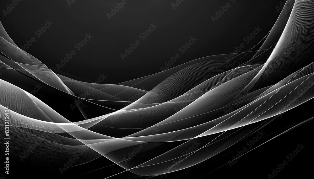 Poster black abstract background for presentations 11 with thin curved lines