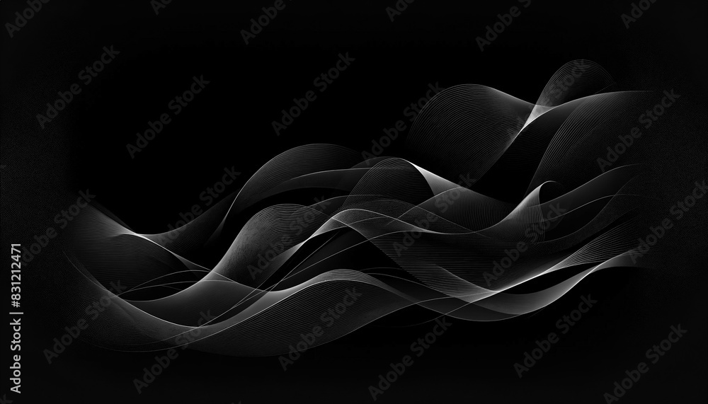 Poster black abstract background for presentations 10 with thin lines in the form of waves