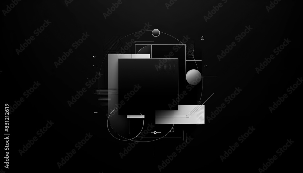Poster black abstract background for presentations 15 with squares, rectangles and circles