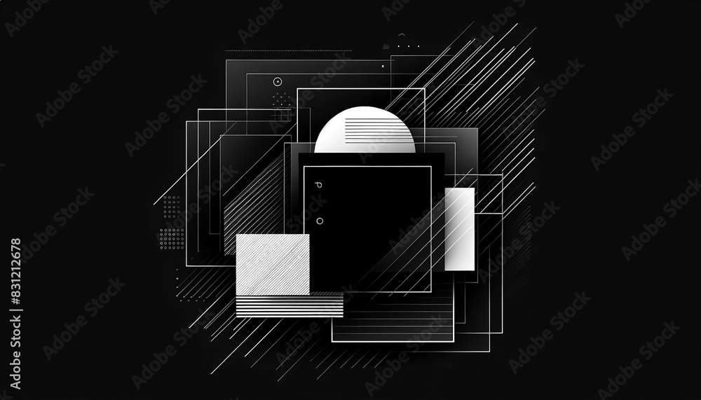 Poster black abstract background for presentations 16 with squares and straight diagonal lines