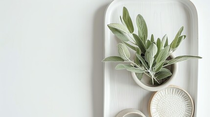 Minimal open planner with a pot of sage on a clean workspace