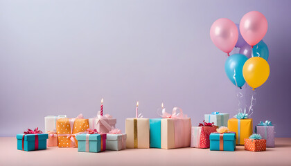 Birthday Ideation. Cake and Ballons with copy text and clean background.