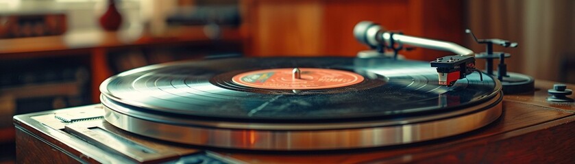 Obraz premium An artistic photograph of a vintage record player playing a famous 60s rhythm and blues album