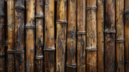 Fototapeta premium Aged wooden bamboo fence backdrop