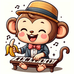 Funny monkey a banana, cartoon, animal, illustration, monkey, funny,art, illustration,Ai generated 