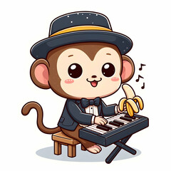 Funny monkey a banana, cartoon, animal, illustration, monkey, funny,art, illustration,Ai generated 