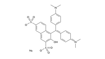 green s molecule, structural chemical formula, ball-and-stick model, isolated image food dye e142