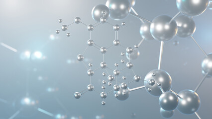 hydrocodone molecular structure, 3d model molecule, opiate agonists, structural chemical formula view from a microscope