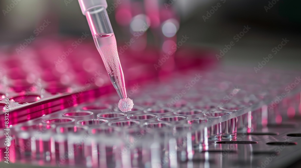 Poster closeup of precise sample addition with a pipette and test tube, emphasizing laboratory accuracy. pe