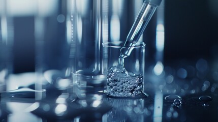 Closeup of pipette and test tube with meticulous sample addition, focusing on laboratory accuracy and precision. Perfect for scientific and research themes