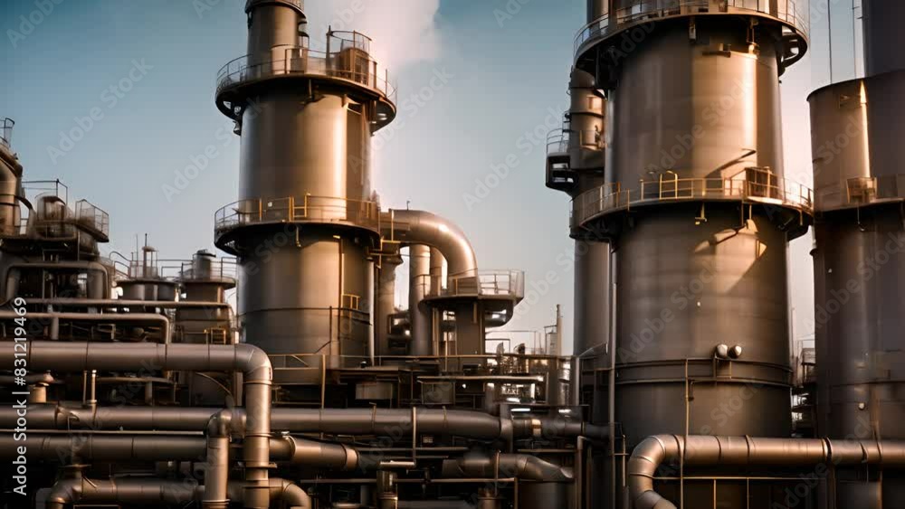 Poster array of pipes in industrial setting generative ai