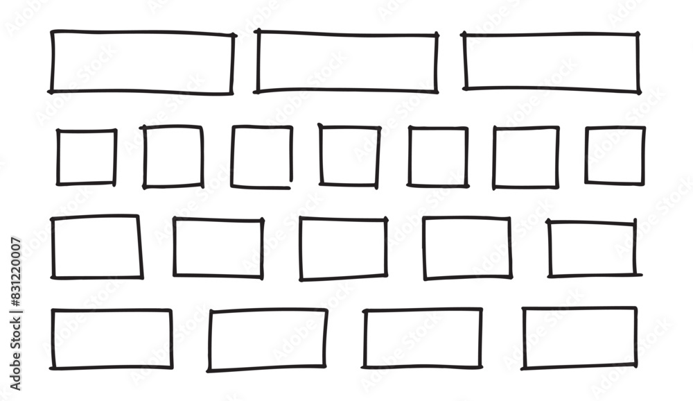 Poster free outline hand drawn vector squares, rectangles different sizes. scribble rectangular frames set.