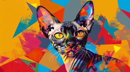 Playful Cornish Rex Cat illustration, vibrant pop art, colorful geometric shapes focus on, dynamic, composite, playground backdrop