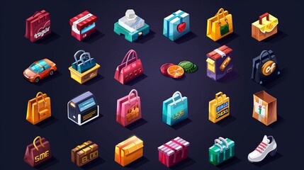 online sales icons. 2d vector