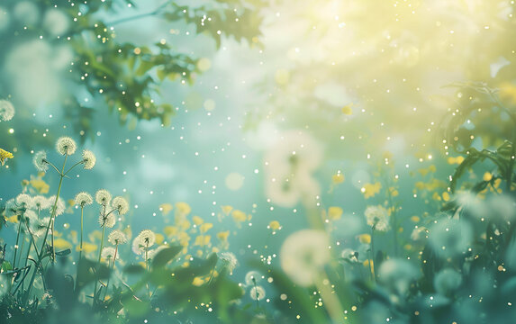 Dandelion seeds in water droplets on serene blue background with soft focus Symbolic imagery of bea