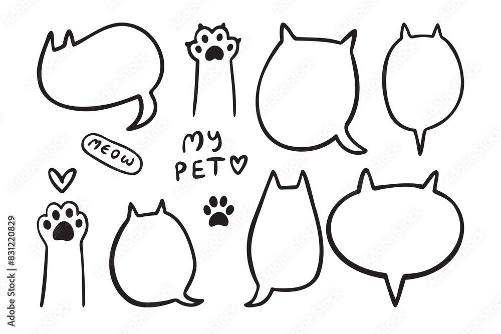Aufkleber speech bubble in the shape cat. empty cute speech bubble with cat ears and tail. set linear vector