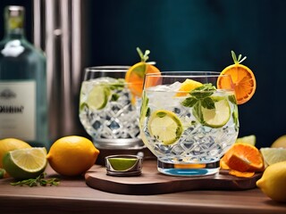 Fototapeta premium It is an image that implements gin and tonic using AI.