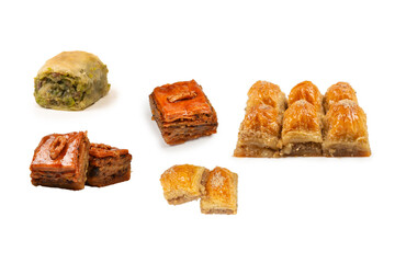 Turkish pistachio baklava isolated on white background.