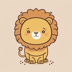 Fototapeta premium Cute flat lion clip art, adorable lion for digital projects, digital stickers. AI generated.