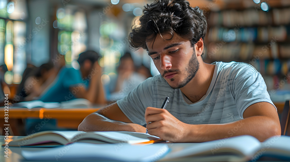 Poster focused student studying for exams in high resolution image illustrating academic success and dedica