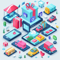 Obraz premium isometric icons of transport in the city