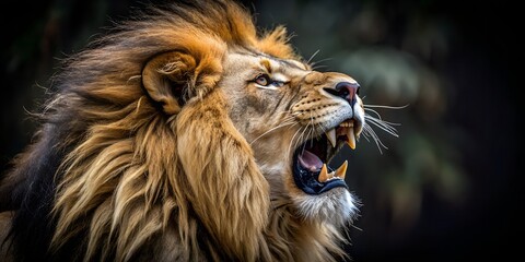 close up of a lion Illustration on a black background Lion roar king , pride, lion king, majesty, wild animal, mane big, background, wallpaper