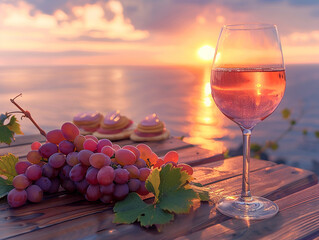 Glass of wine on wooden table