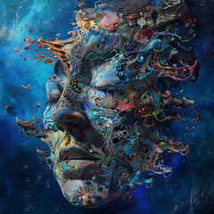 Surreal and intricate digital painting of an abstract face