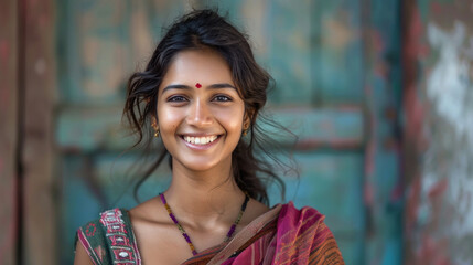 Naklejka premium Indian rural woman smiling