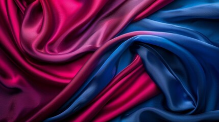Obraz premium Vividly textured pink and blue satin fabric