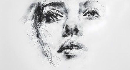 Pencil woman portrait sketch on a white paper.