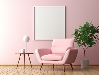 Empty poster frame in a chic gallery space, perfect for showcasing your art or photography