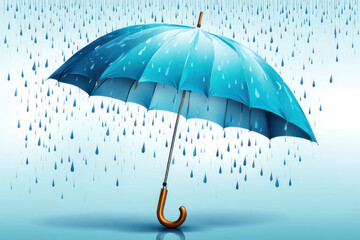 Serene Blue Umbrella with Raindrops Illustration. Book Cover Art: Blue Umbrella in Gentle Rain. Ai Generativ 