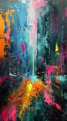 Naklejka premium Multicolored paint strokes and splatters creating a dynamic abstract artwork