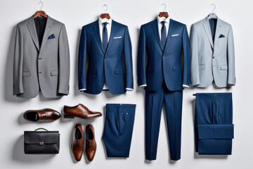 Professional Men's Clothing Collection Mockup. Elegant Business Ensemble Isolated on White Background. Ai Generativ 