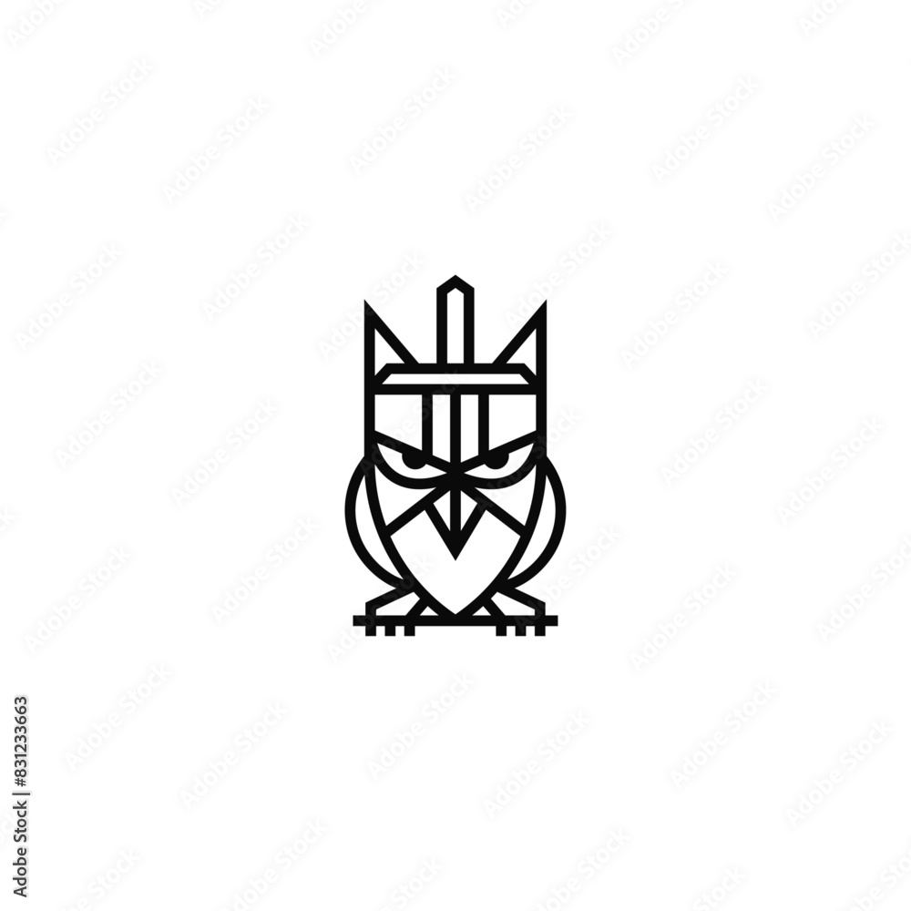 Sticker Owl bird and sword logo design.