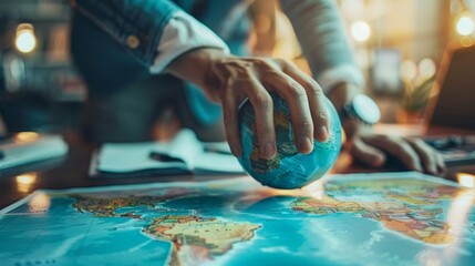 A person holding a globe in their hands, demonstrating global connectivity and responsibility.