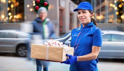 delivery woman holding a gift box